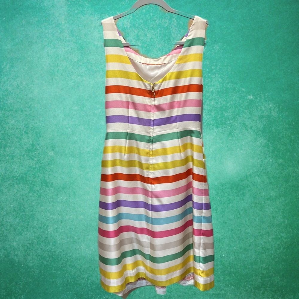 kate spade | Jillian | Lined Silk Rainbow Stripe Dress w Front Pockets & Bow - Picture 8 of 15